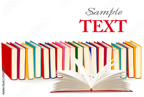 Background with colorful and open books. Vector