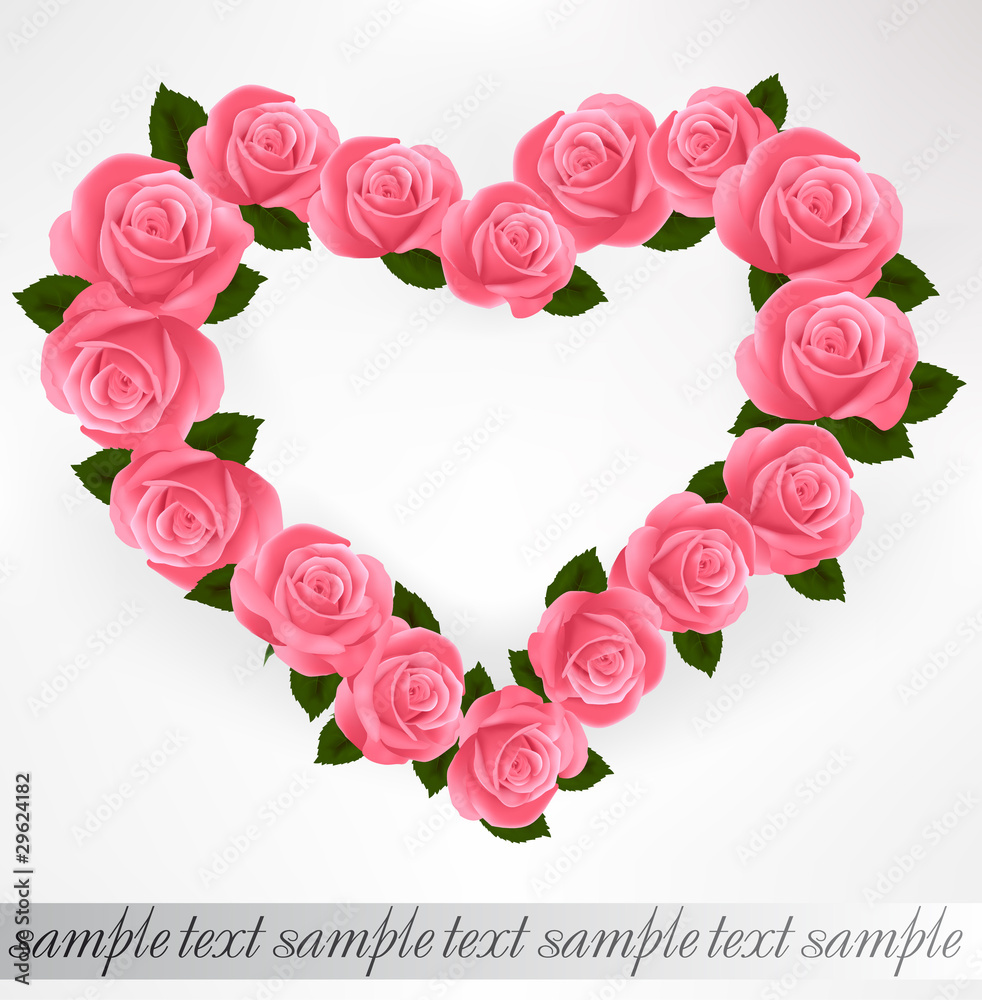 Pink roses Heart shape. Vector illustration.