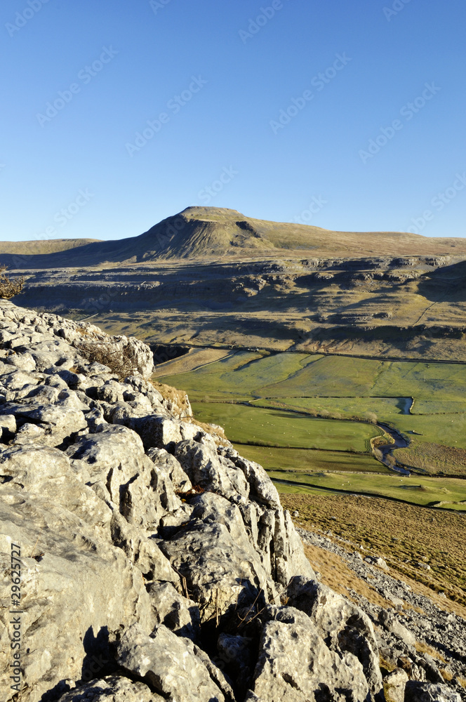 Ingleborough with blue sky in Yorkshire Dales