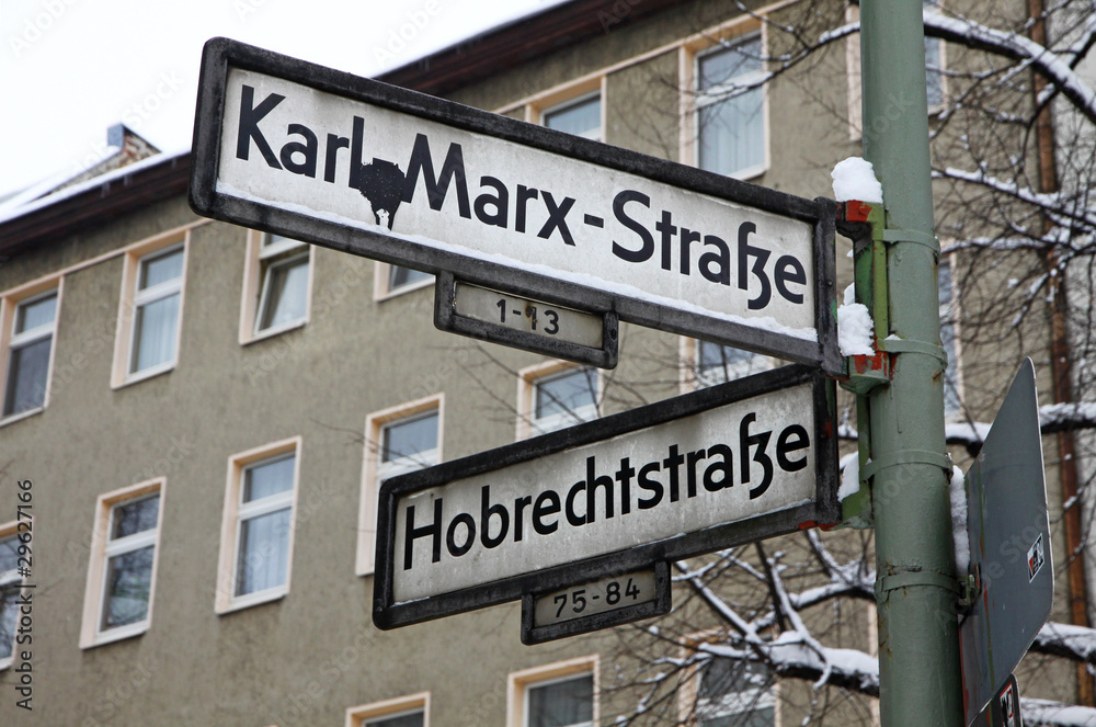 Direction signs on a post in Berlin, Germany