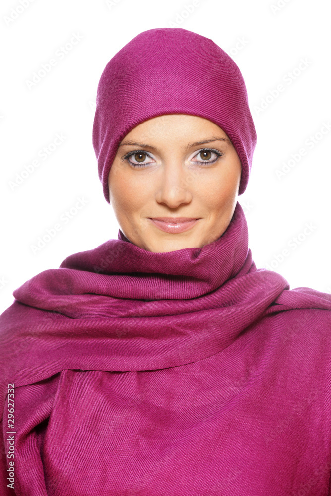 Muslim woman in a purple scarf Muslim woman in a purple scarf