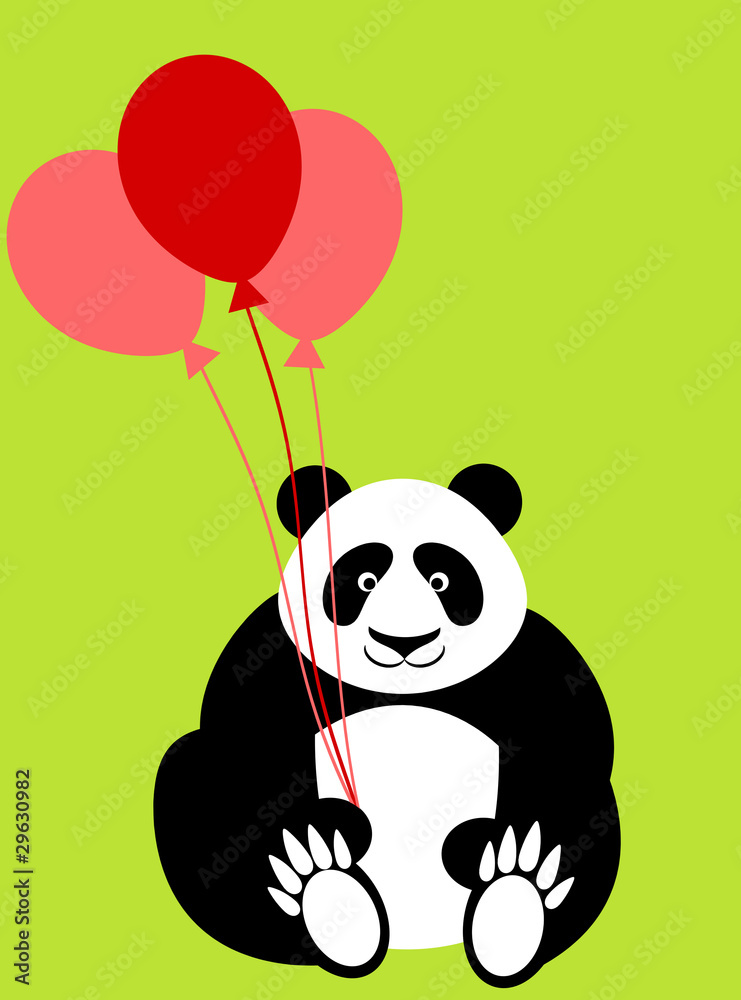 Obraz premium Happy Valentines Day Panda Bear Holding Balloons