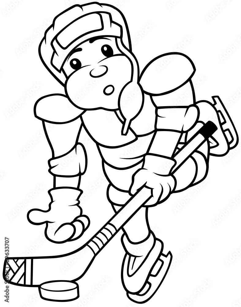 Hockey Player - Black and White Cartoon illustration Hockey Player - Black and White Cartoon illustration