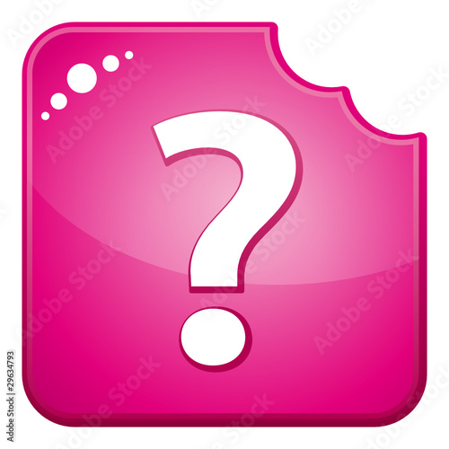 Pink chewed question mark button