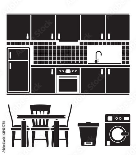 kitchen objects, furniture and equipment