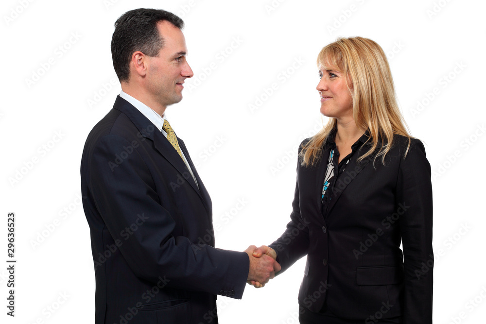 Two businessmen hands handshake isolated on white Two businessmen hands handshake isolated on white