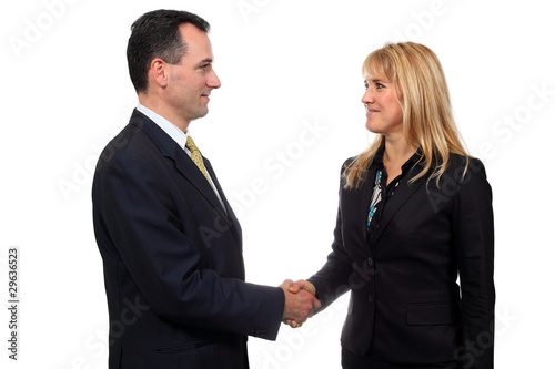 Two businessmen hands handshake isolated on white