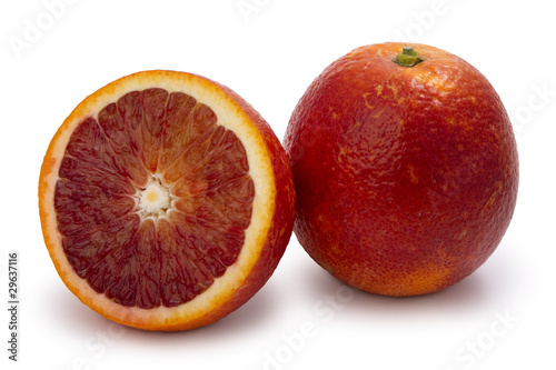 red moroccan oranges, whole and half