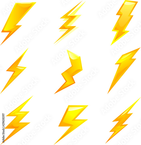 powerful lightning bolts. vector set