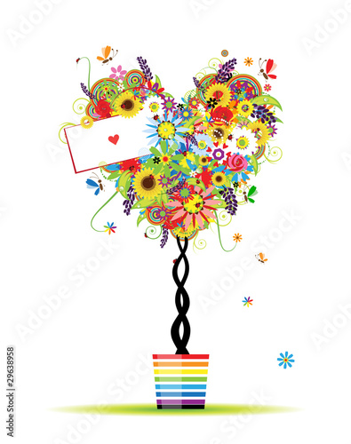 Summer floral tree, heart shape in pot for your design