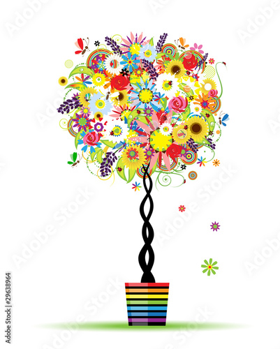 Summer floral tree in pot for your design