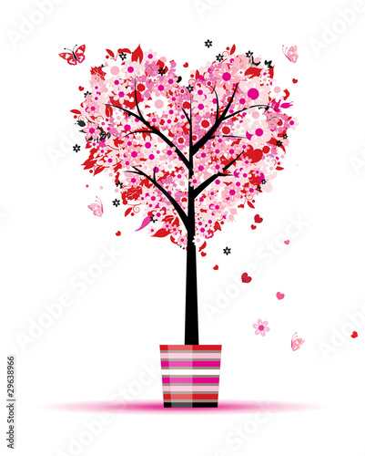 Summer floral tree, heart shape in pot for your design