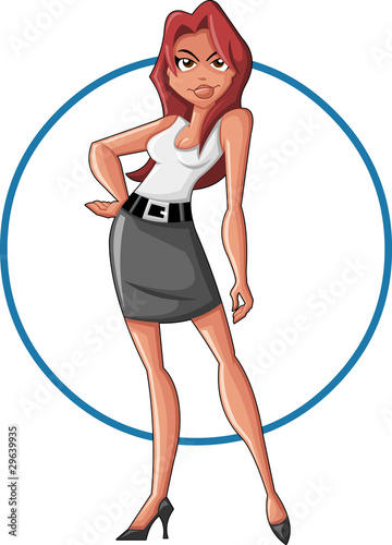 Beautiful cartoon woman smiling wearing skirt