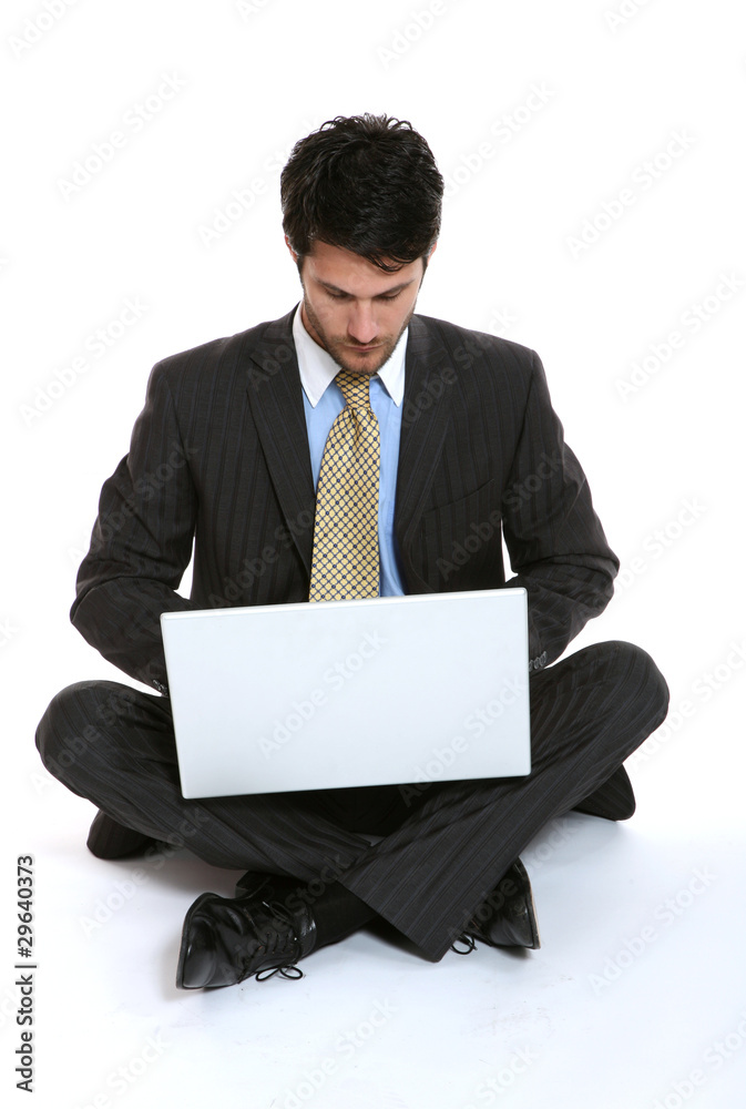 man sitting with computer