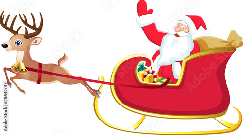 santa and his deer sleigh