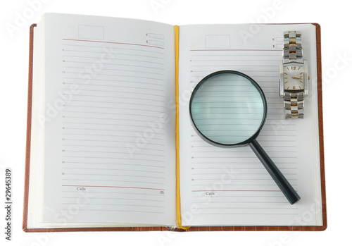 daily with a clock and a magnifying glass