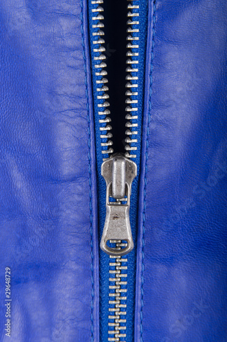 Blue leather and locking zipper