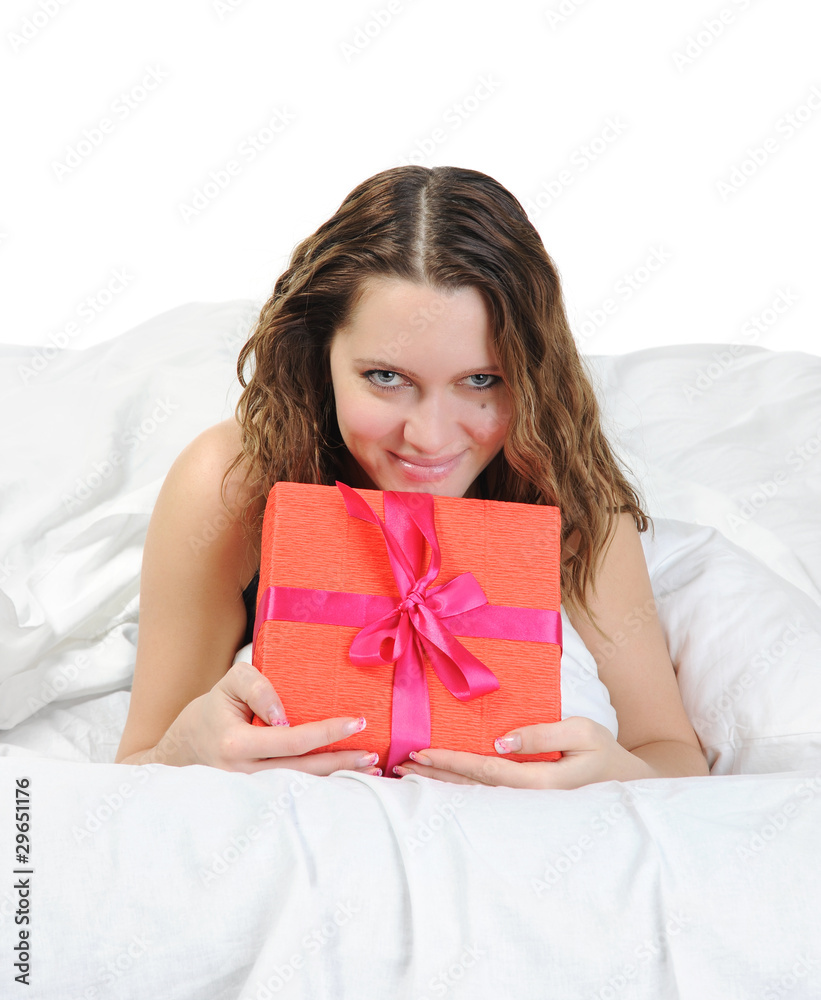 young woman with a gift box young woman with a gift box