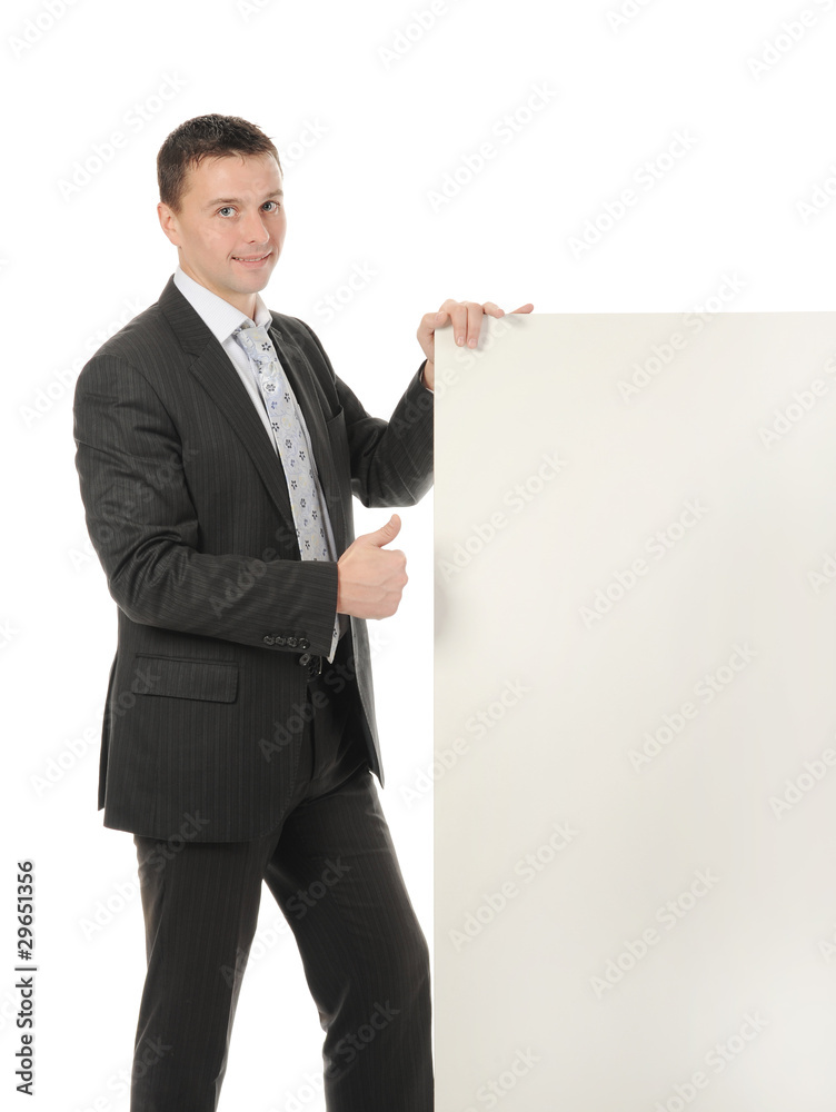 young man with blank sheet