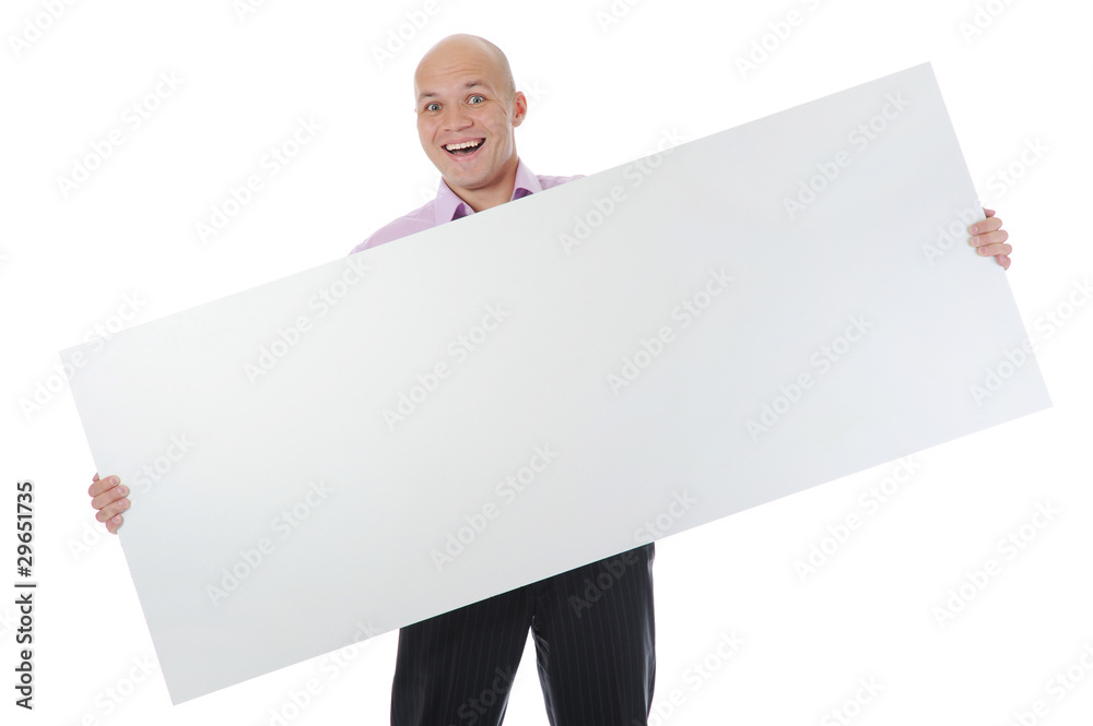 young man holding blank sheet young man holding blank sheet