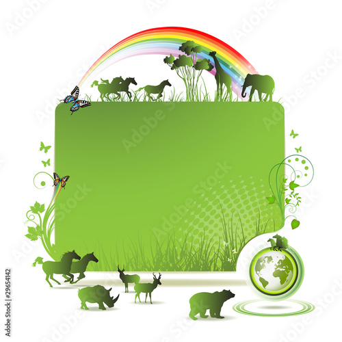 Green earth banner, background with animals