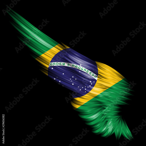 Abstract wing with Brazil flag on black background