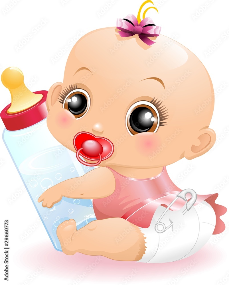 Neonato Bebè con Biberon-Baby with Baby Bottle-2-Vector Stock Vector |  Adobe Stock