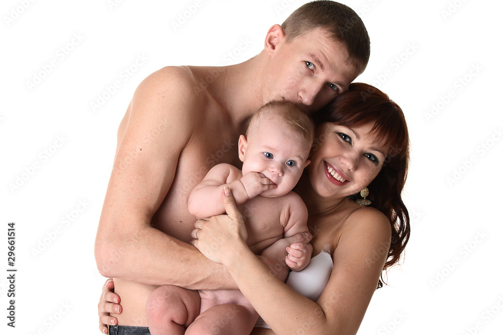 Family lifestyle portrait isolated on white Family lifestyle portrait isolated on white