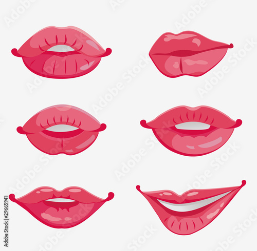 set of six pink female lips