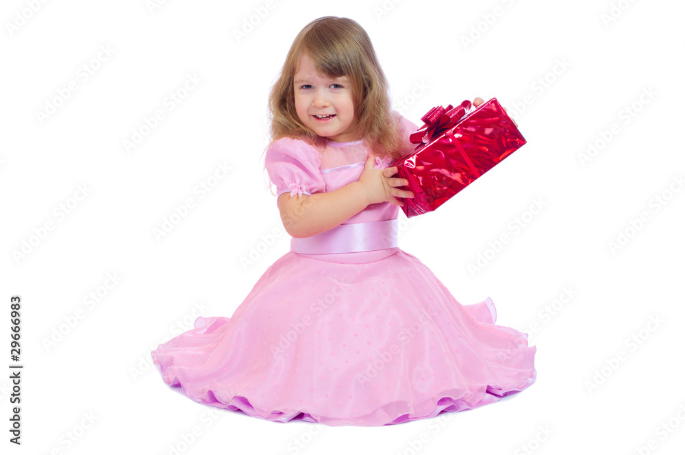 Little smiling girl with gift box Little smiling girl with gift box