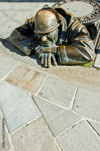 Photography bronze sculpture called man at work, Bratislava, Slovakia