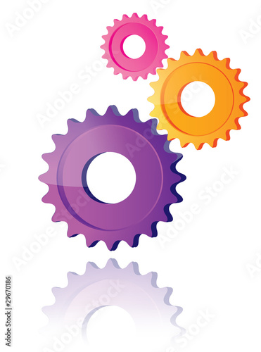 rouage, engrenage violet orange et rose