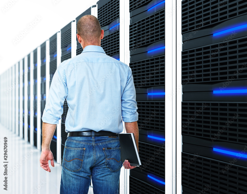 black 3d server and man black 3d server and man