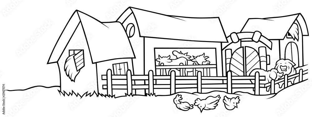 Farm - Black and White Cartoon illustration Stock Illustration | Adobe Stock