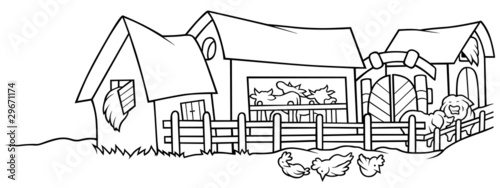 Farm - Black and White Cartoon illustration