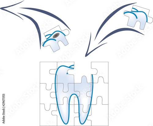 dental care of tooth piece with caries in puzzle concept