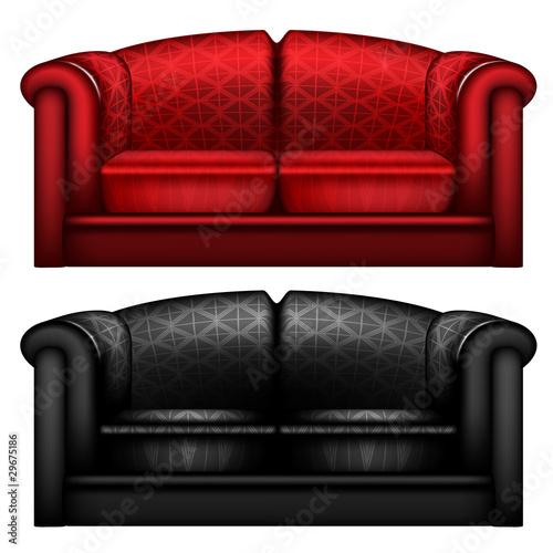 Red and black leather sofa