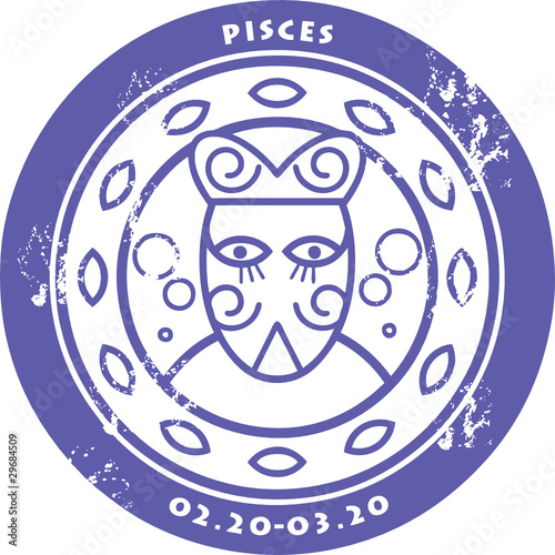 Grunge rubber stamp - sign of the zodiac Pisces