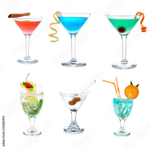 Cocktails collage collection martini mojito blue