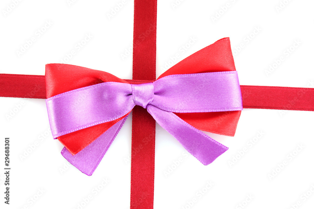 Gift red ribbon and bow isolated on white background Gift red ribbon and bow isolated on white background