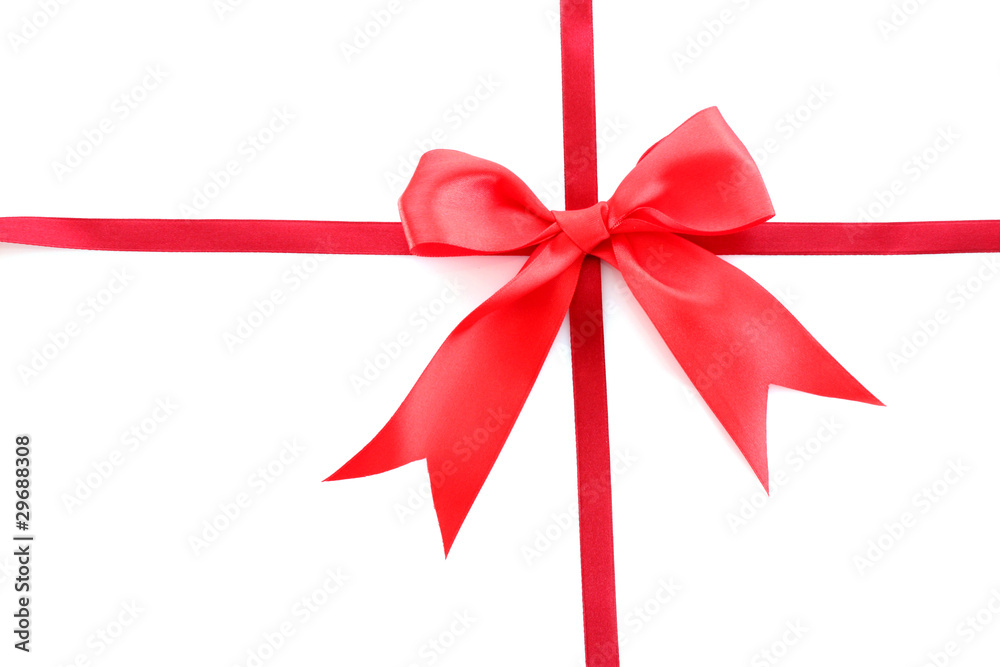 Gift red ribbon and bow isolated on white background Gift red ribbon and bow isolated on white background