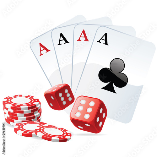 Ambiance poker : carré d'as avec des dés double 6 et les jetons