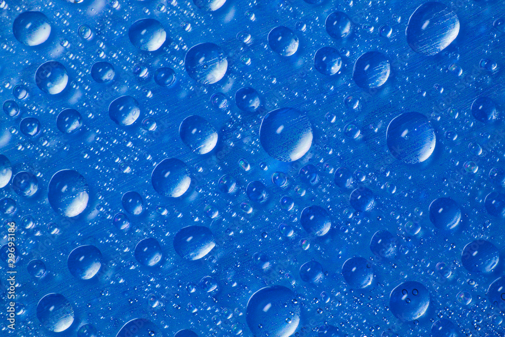 drops of water on blue background