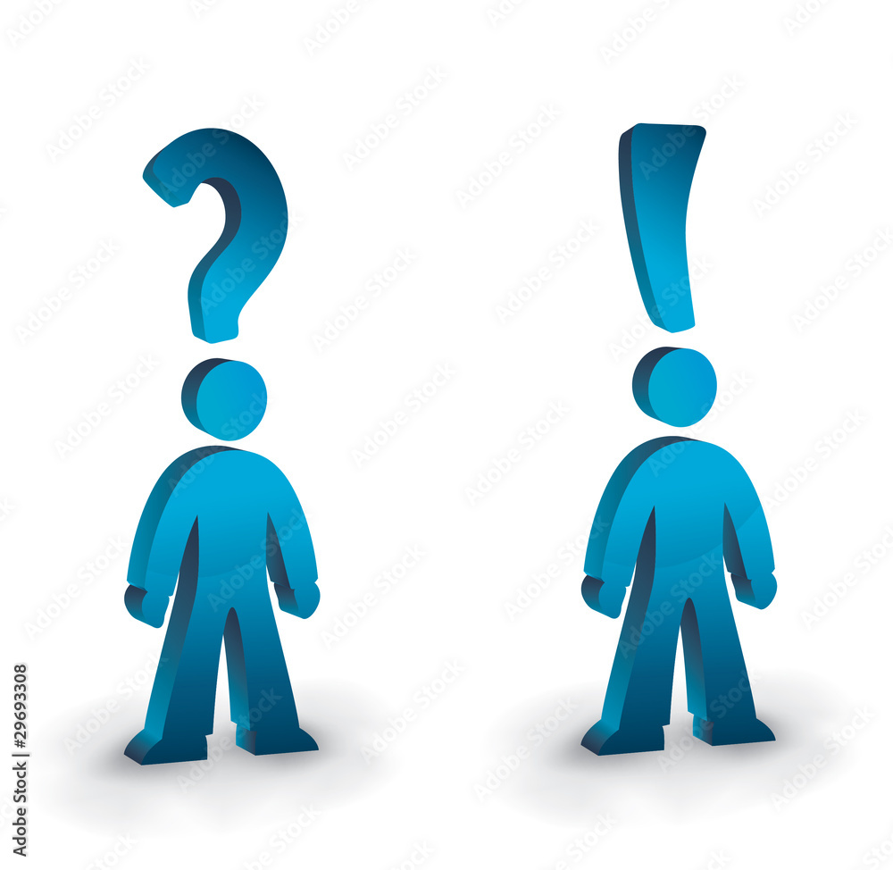 humanoid figures with qestion and exclamation marks for heads humanoid figures with qestion and exclamation marks for heads