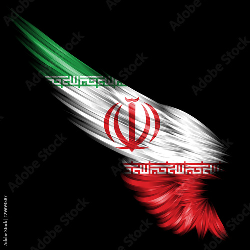 Abstract wing with Iranian flag on black background