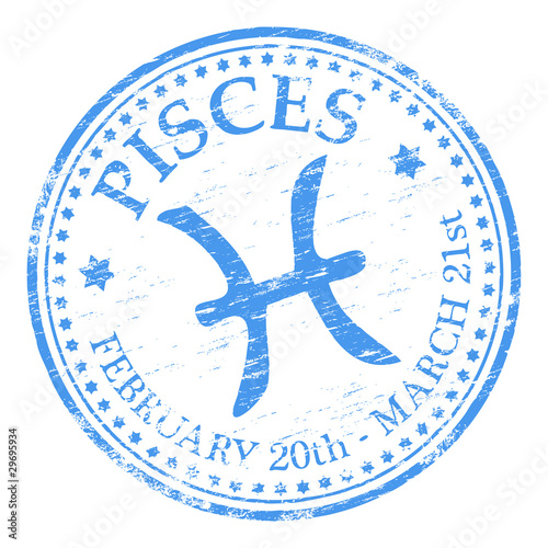 "PISCES" Star sign rubber stamp illustration