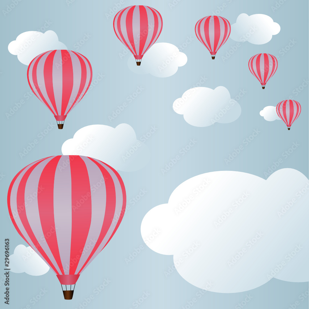 Naklejka premium Hot air ballons among clouds in sky