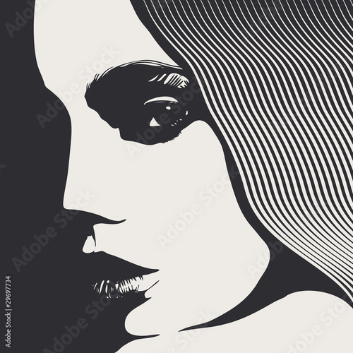 Woman face, engraved style, vector illustration