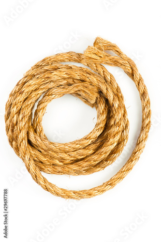 Macro of hemp rope on white background with shadow