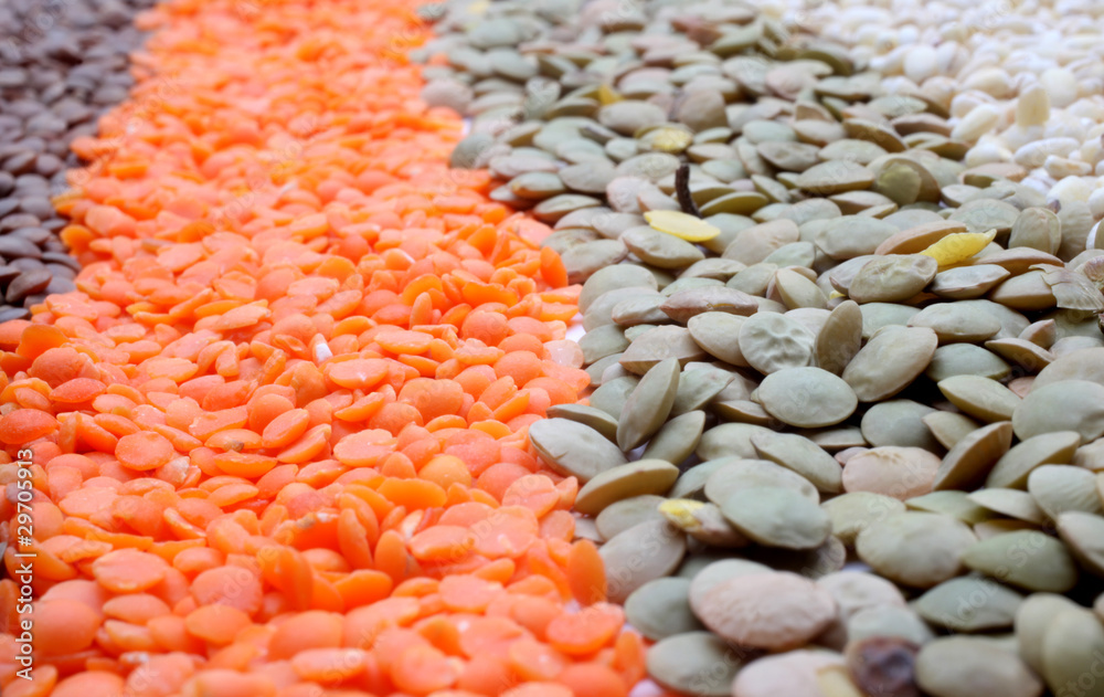 Various seeds and lentils close up Various seeds and lentils close up